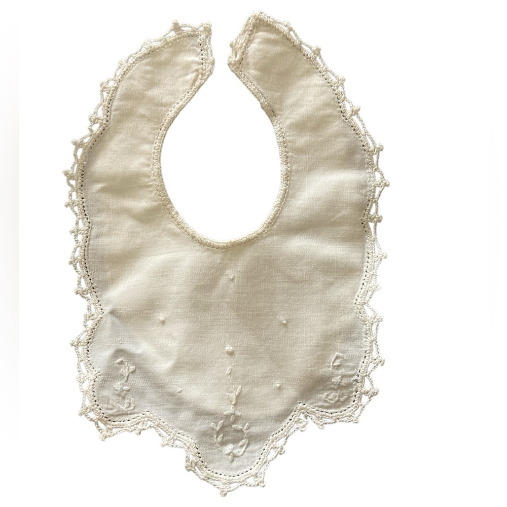 Heirloom Embroidered Lace-Trim Baby Bib